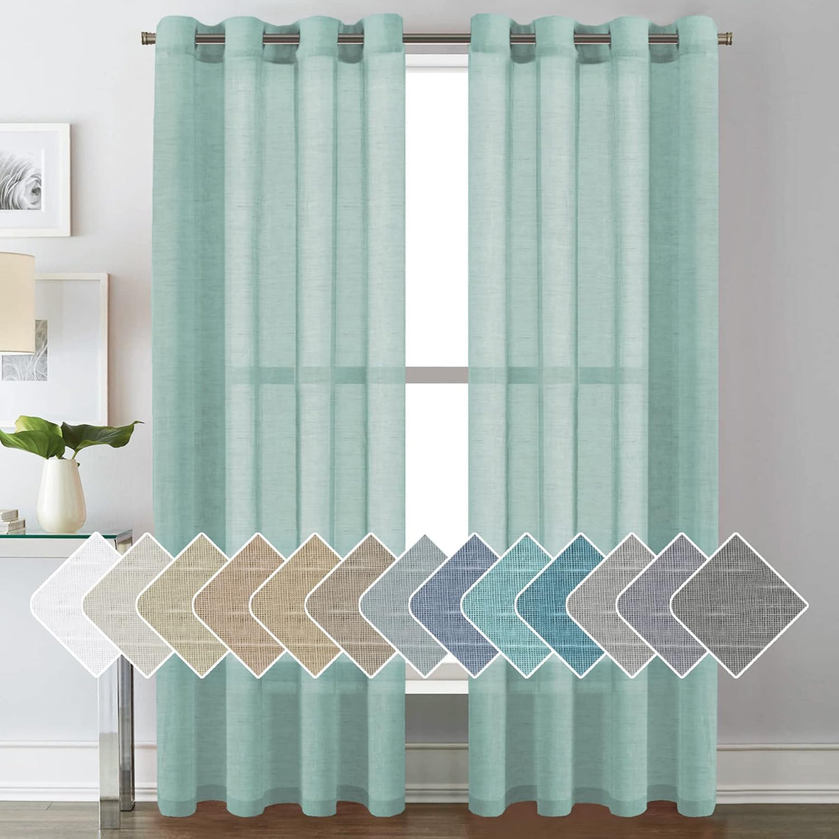 Natural Linen Semi Sheer Curtains Grommet Soft Privacy Drapes