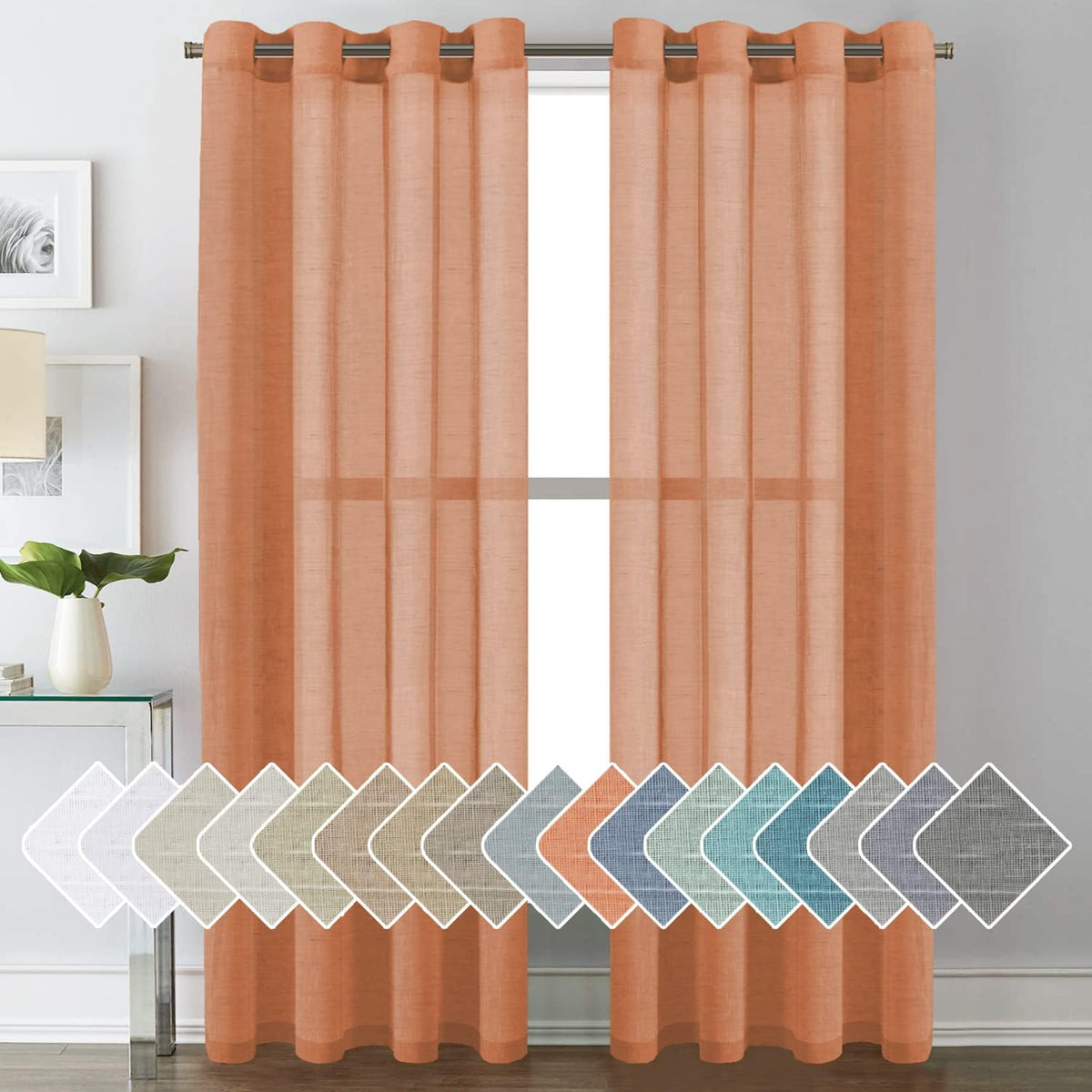 Natural Linen Semi Sheer Curtains Grommet Soft Privacy Drapes