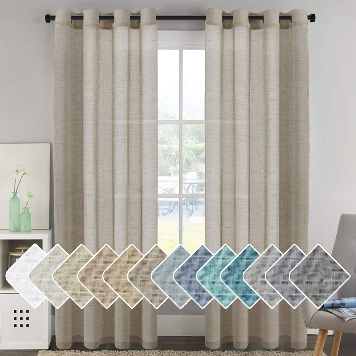 Natural Linen Semi Sheer Curtains Grommet Soft Privacy Drapes