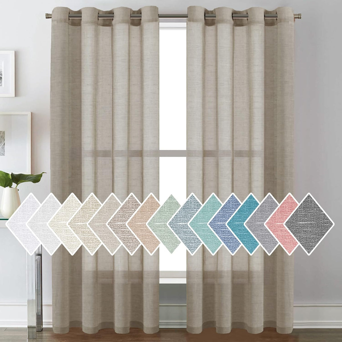 Natural Linen Semi Sheer Curtains Grommet Soft Privacy Drapes
