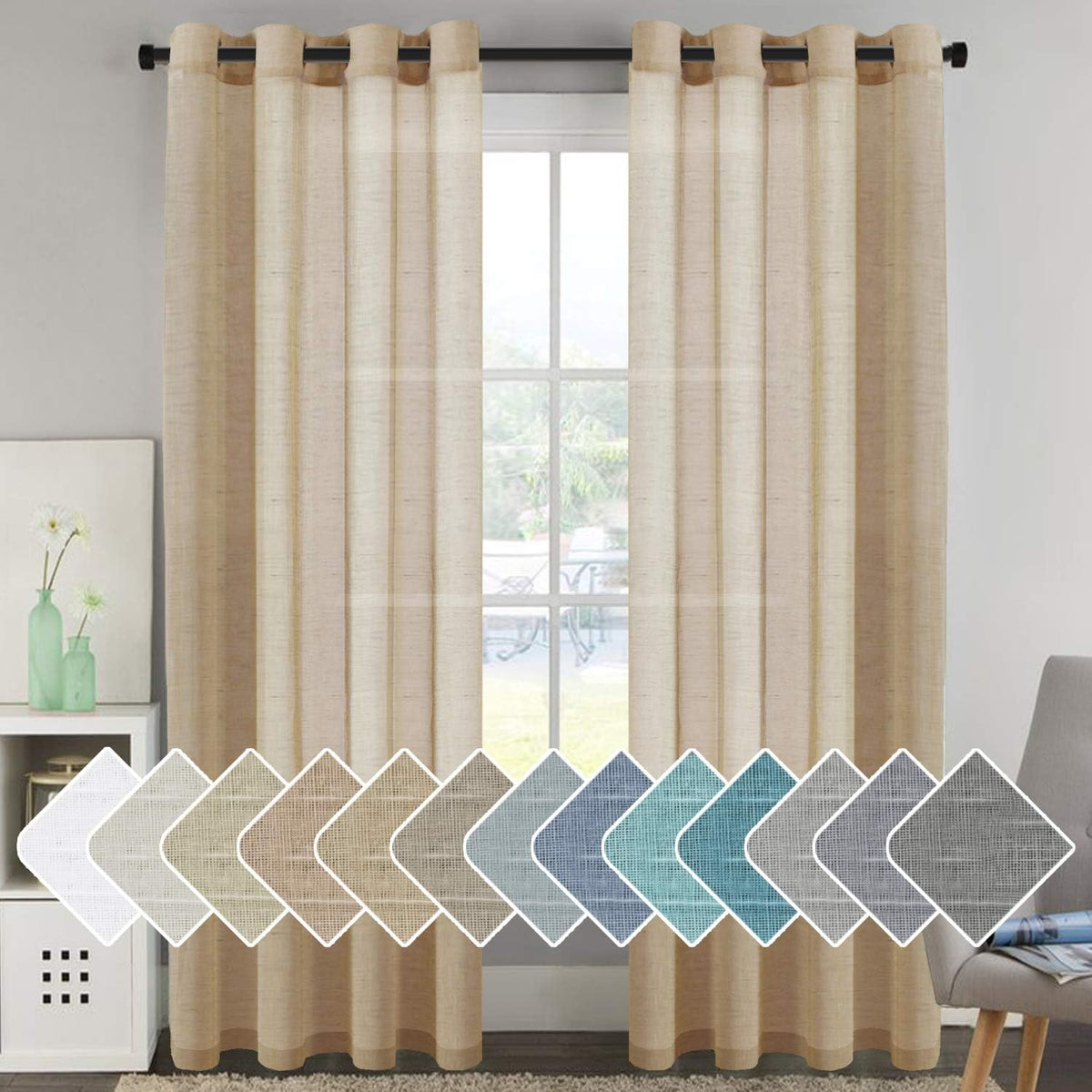 Natural Linen Semi Sheer Curtains Grommet Soft Privacy Drapes