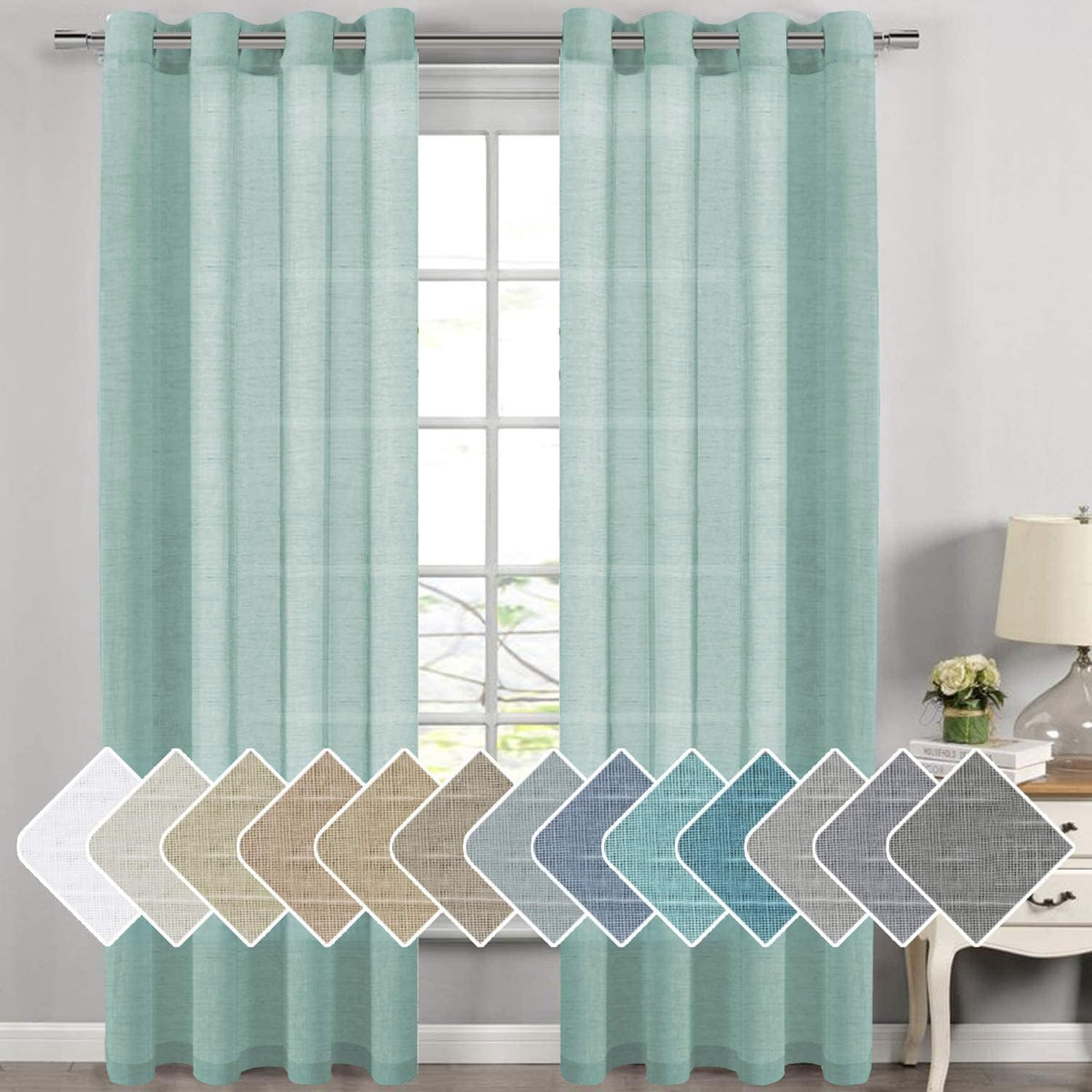 Natural Linen Semi Sheer Curtains Grommet Soft Privacy Drapes