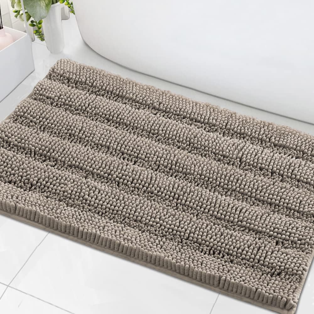 1pc Bath Rugs for Bathroom Non Slip Bath Mats Extra Thick Chenille Striped Rug