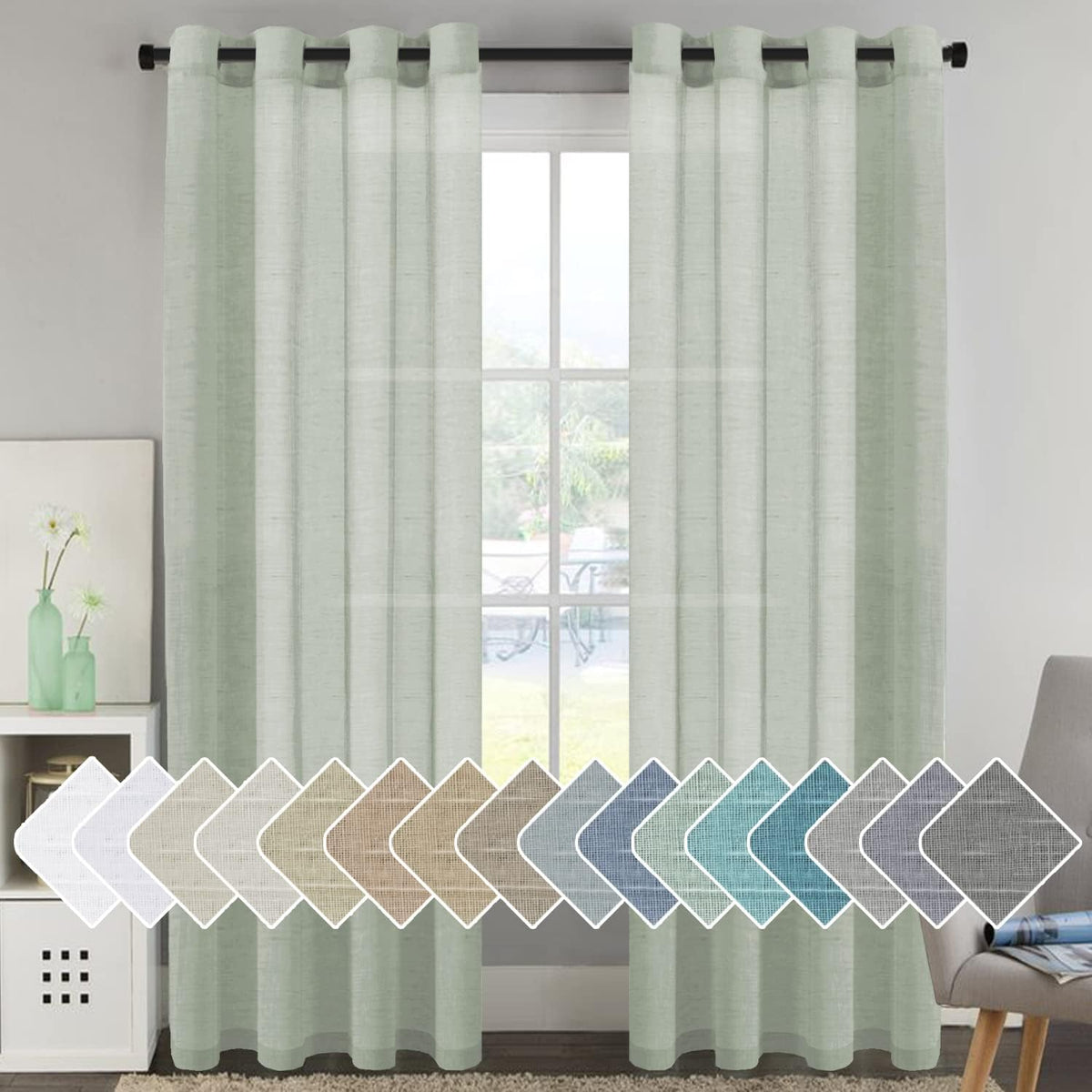 Natural Linen Semi Sheer Curtains Grommet Soft Privacy Drapes