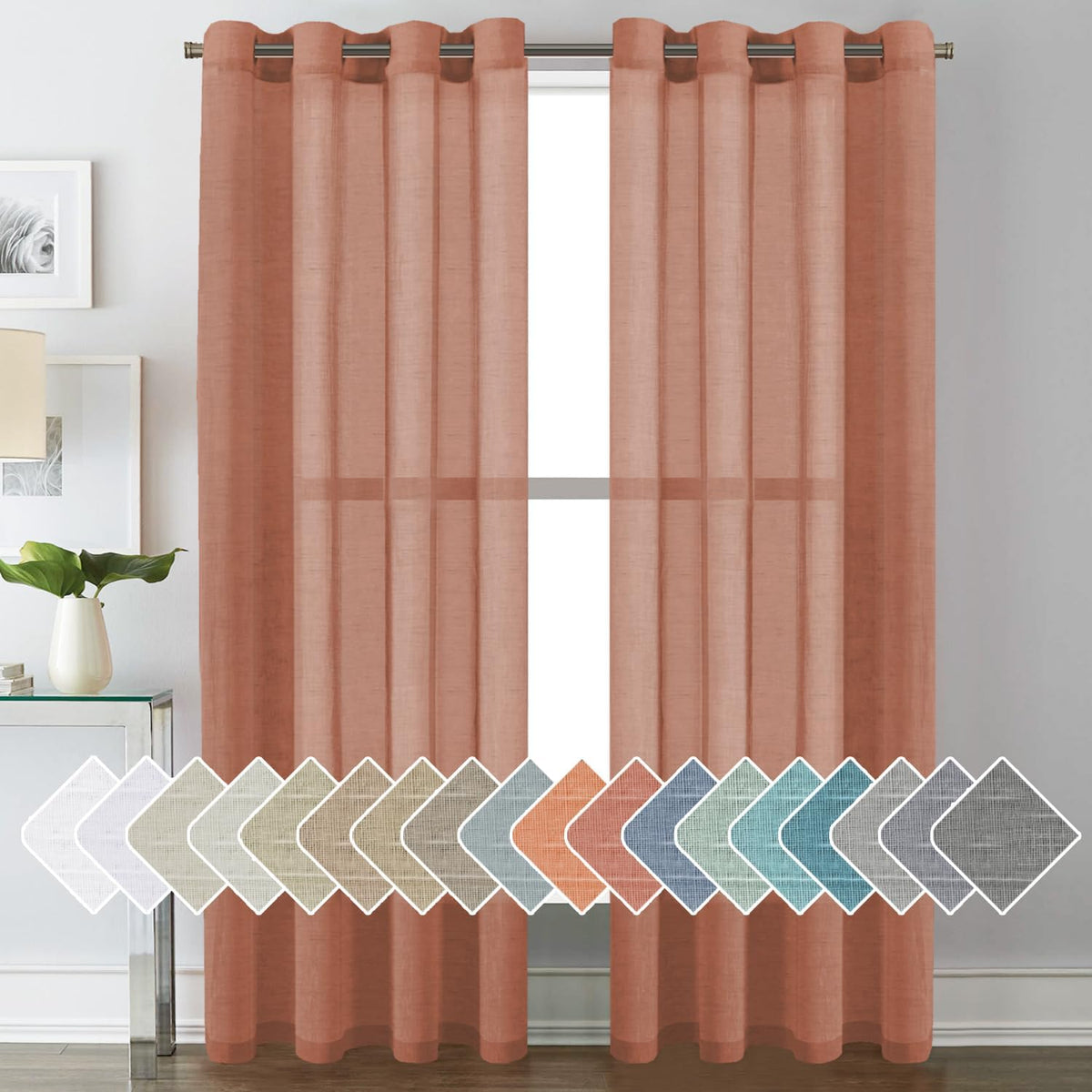 Natural Linen Semi Sheer Curtains Grommet Soft Privacy Drapes