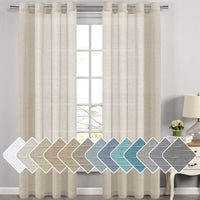 Natural Linen Semi Sheer Curtains Grommet Soft Privacy Drapes
