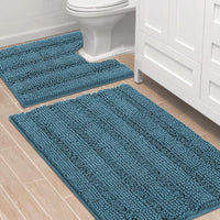 2pcs Sage Bathroom Rugs, Bath Mat Set of 2 Extra Thick Chenille Striped Pattern Shaggy Bath Rugs for Bathroom