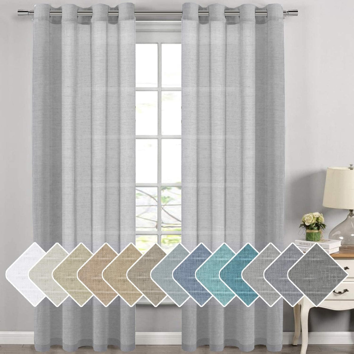 Natural Linen Semi Sheer Curtains Grommet Soft Privacy Drapes