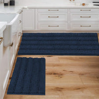 2pcs Sage Bathroom Rugs, Bath Mat Set of 2 Extra Thick Chenille Striped Pattern Shaggy Bath Rugs for Bathroom