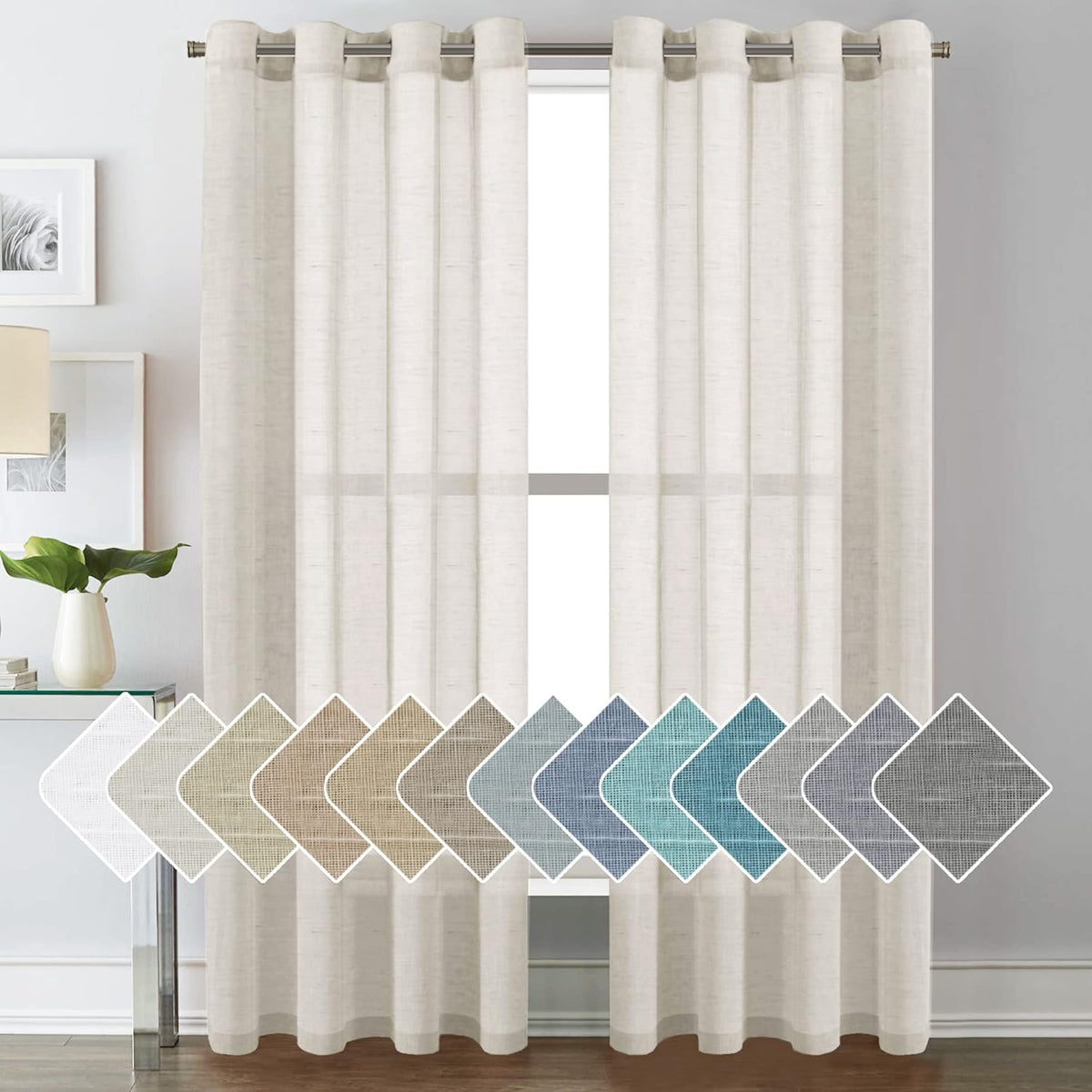 Natural Linen Semi Sheer Curtains Grommet Soft Privacy Drapes