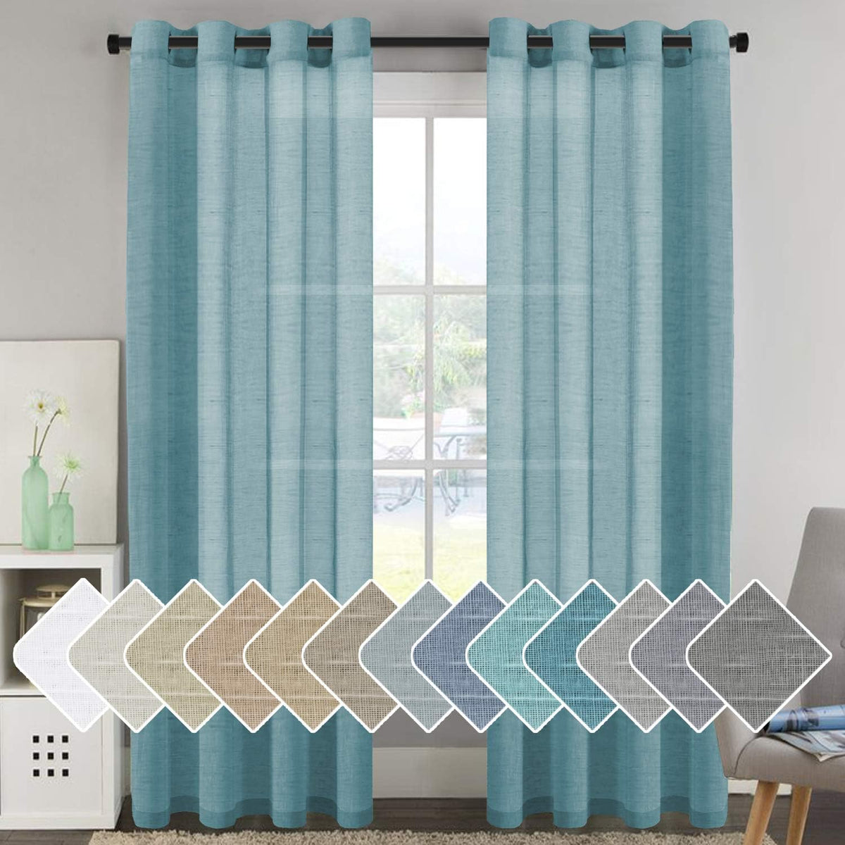 Natural Linen Semi Sheer Curtains Grommet Soft Privacy Drapes