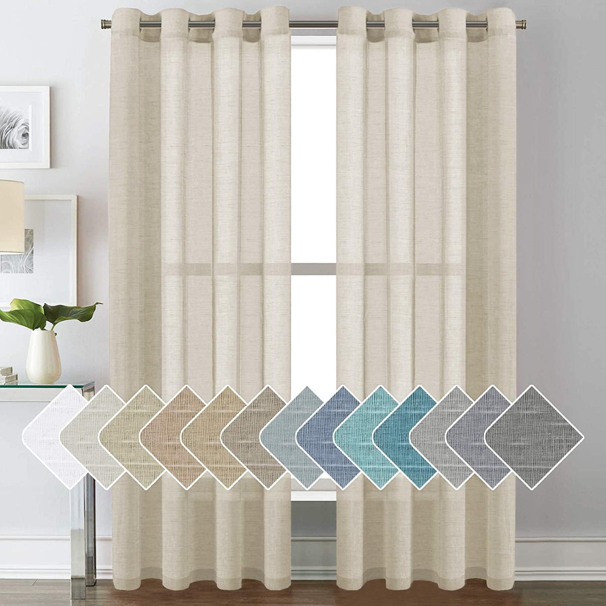 Natural Linen Semi Sheer Curtains Grommet Soft Privacy Drapes