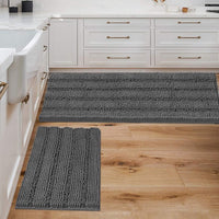 2pcs Sage Bathroom Rugs, Bath Mat Set of 2 Extra Thick Chenille Striped Pattern Shaggy Bath Rugs for Bathroom