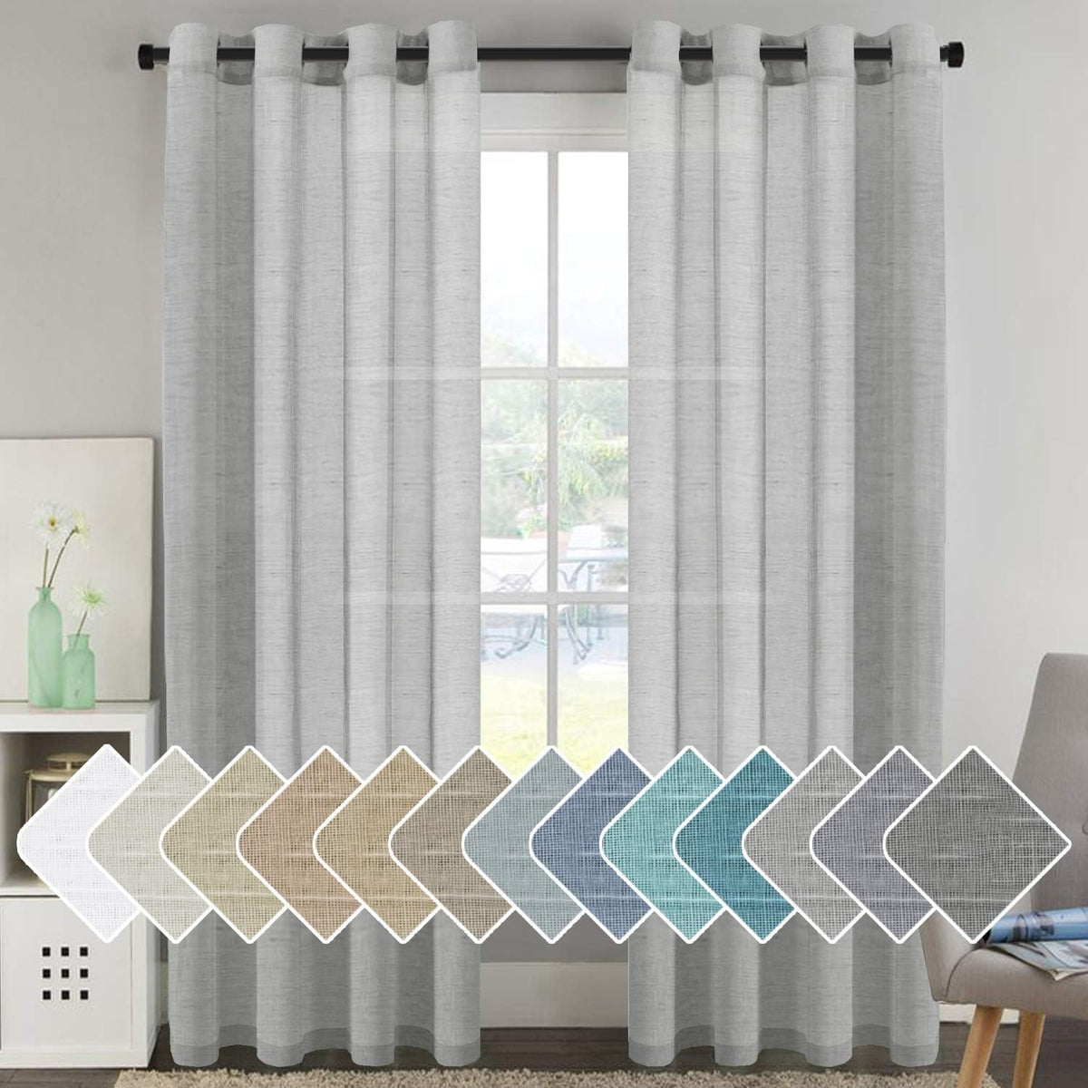 Natural Linen Semi Sheer Curtains Grommet Soft Privacy Drapes