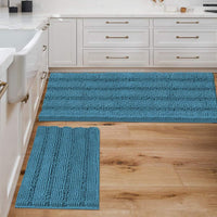 2pcs Sage Bathroom Rugs, Bath Mat Set of 2 Extra Thick Chenille Striped Pattern Shaggy Bath Rugs for Bathroom