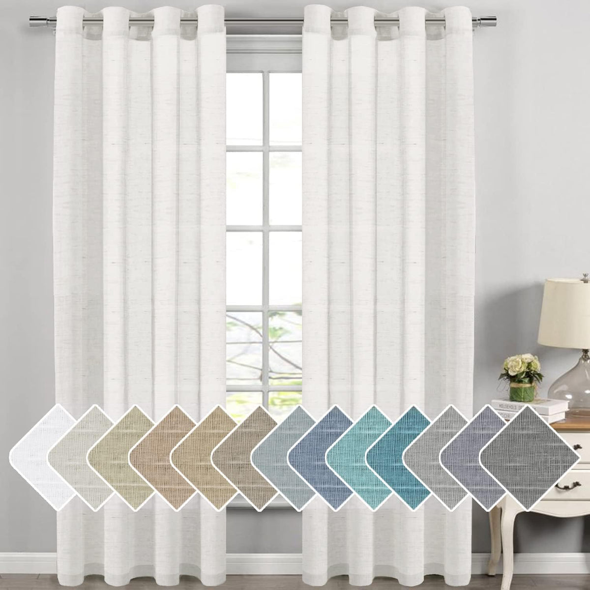 Natural Linen Semi Sheer Curtains Grommet Soft Privacy Drapes