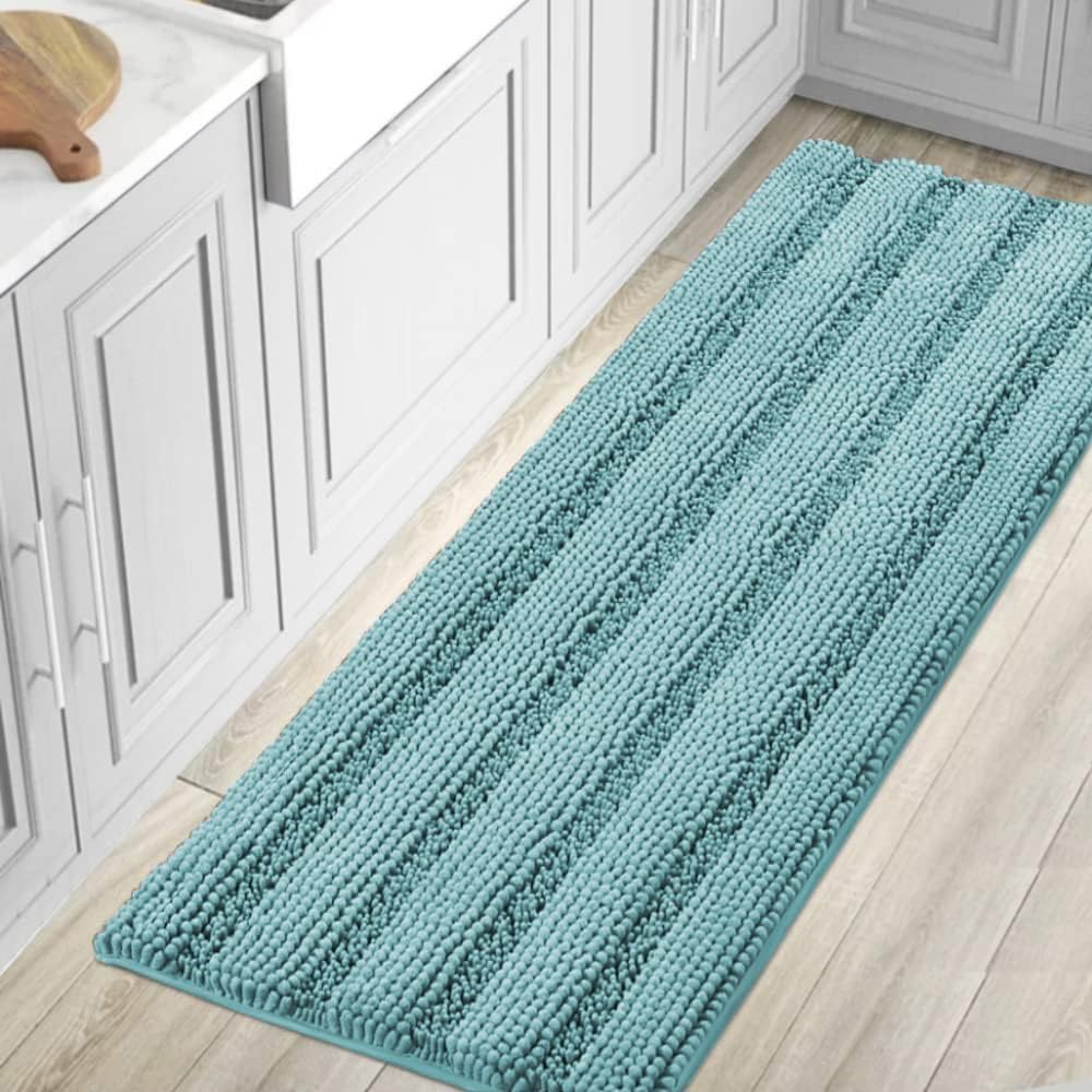 1pc Bath Rugs for Bathroom Non Slip Bath Mats Extra Thick Chenille Striped Rug