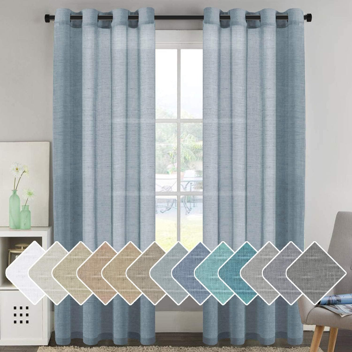 Natural Linen Semi Sheer Curtains Grommet Soft Privacy Drapes