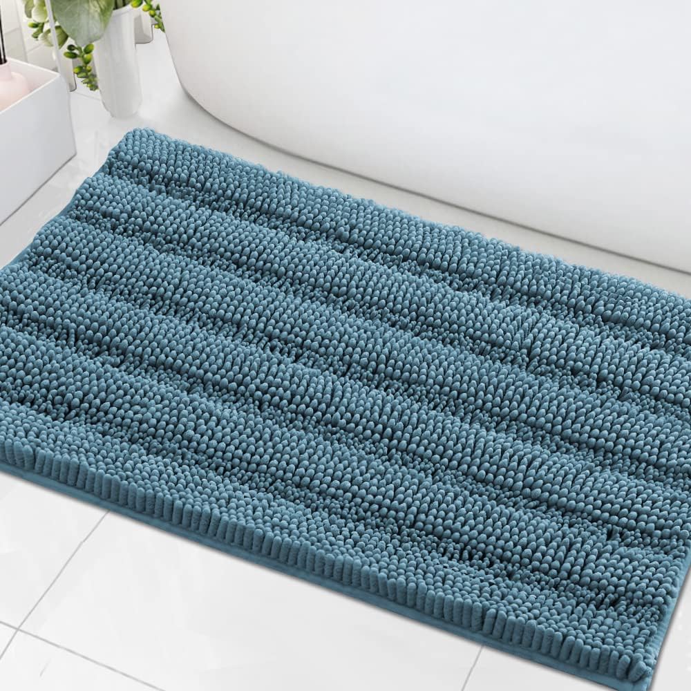 1pc Bath Rugs for Bathroom Non Slip Bath Mats Extra Thick Chenille Striped Rug