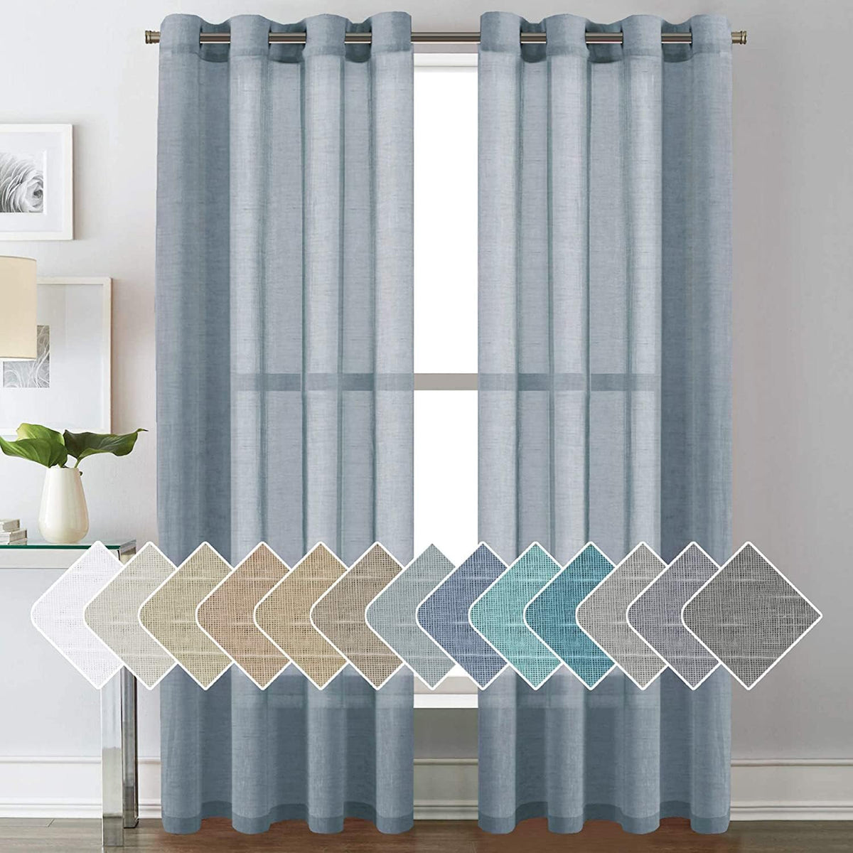 Natural Linen Semi Sheer Curtains Grommet Soft Privacy Drapes