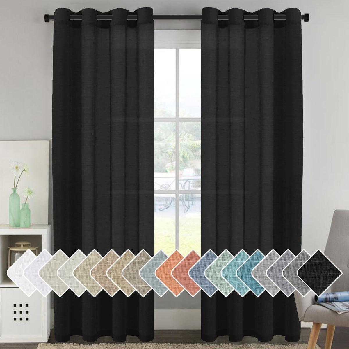 Natural Linen Semi Sheer Curtains Grommet Soft Privacy Drapes