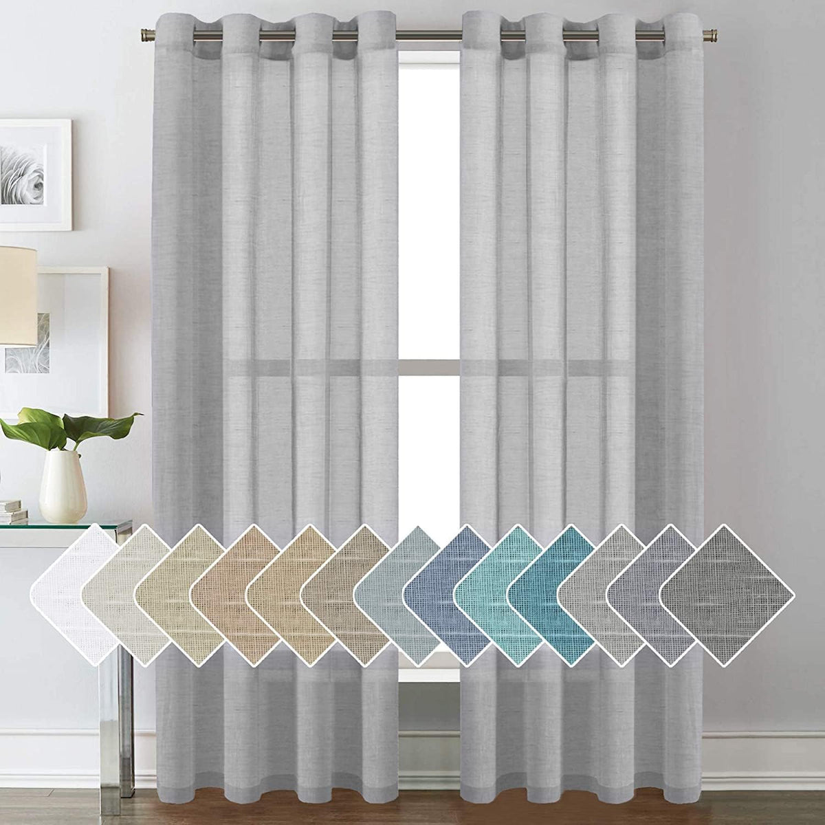 Natural Linen Semi Sheer Curtains Grommet Soft Privacy Drapes