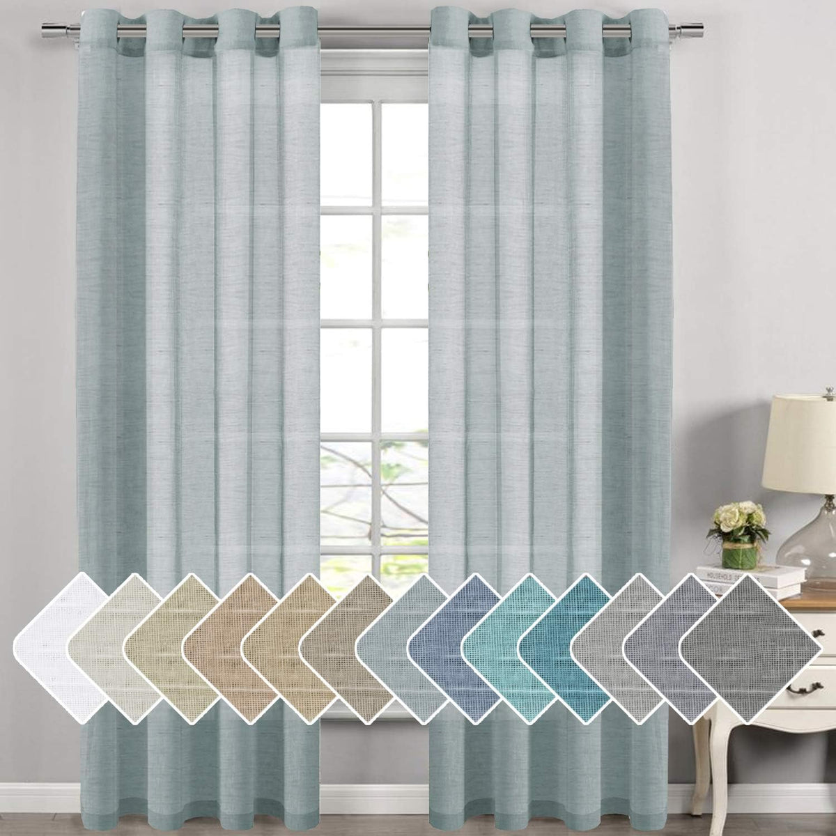 Natural Linen Semi Sheer Curtains Grommet Soft Privacy Drapes
