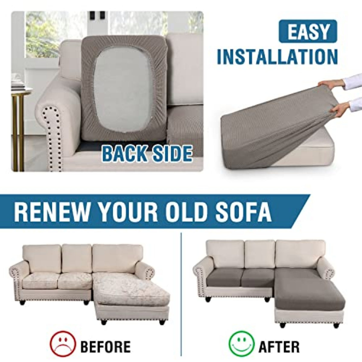 Sectional Couch Covers 3 Pieces Sofa Seat Cushion Covers L Shape Separate