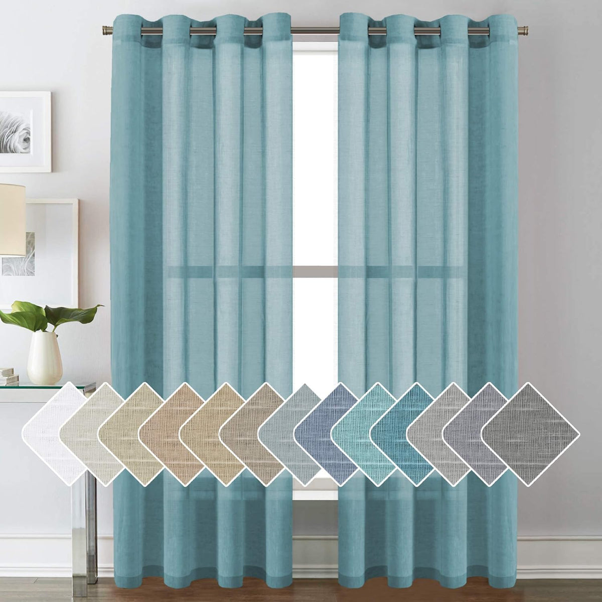 Natural Linen Semi Sheer Curtains Grommet Soft Privacy Drapes