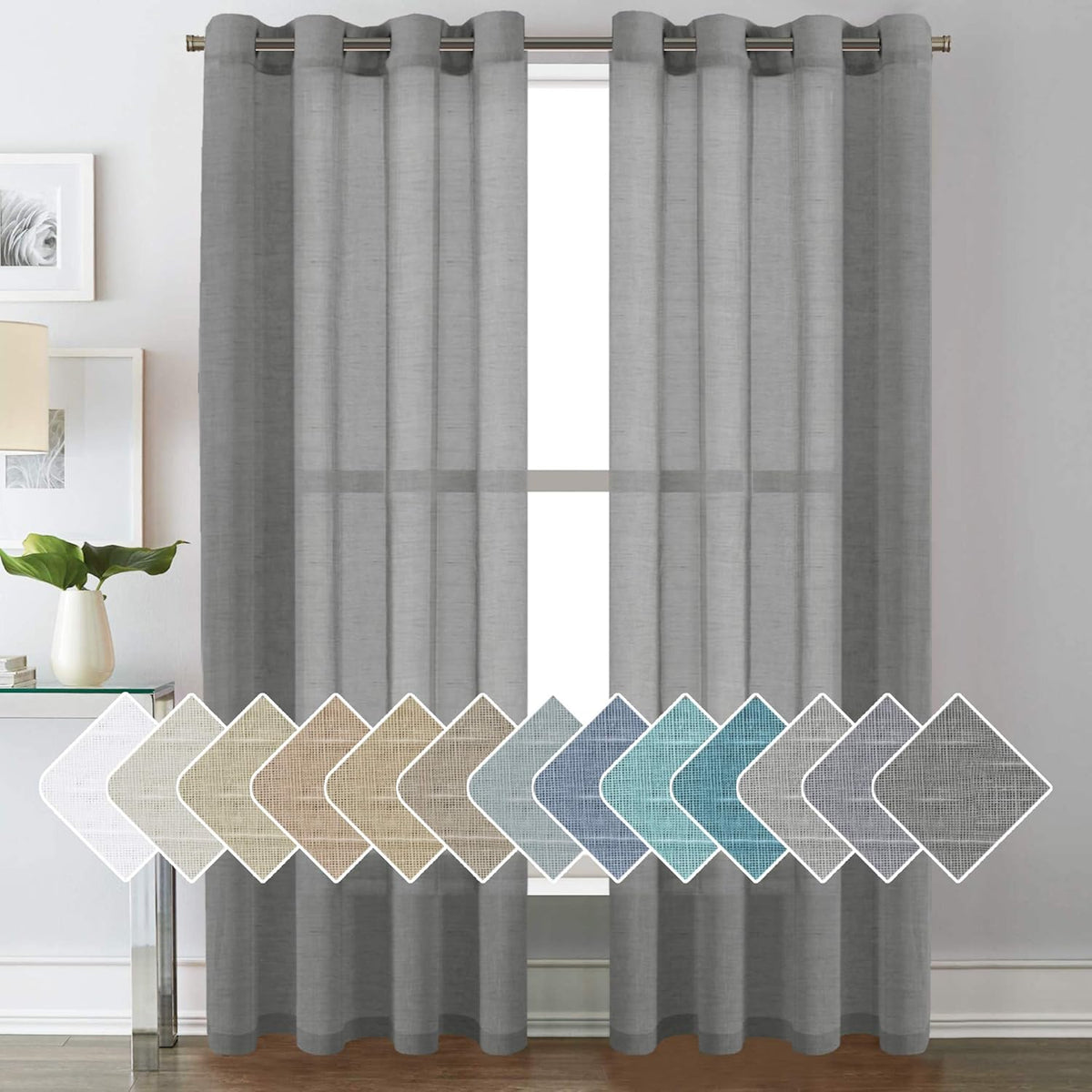 Natural Linen Semi Sheer Curtains Grommet Soft Privacy Drapes