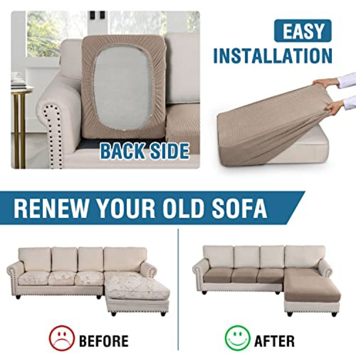 Sectional Couch Covers 3 Pieces Sofa Seat Cushion Covers L Shape Separate