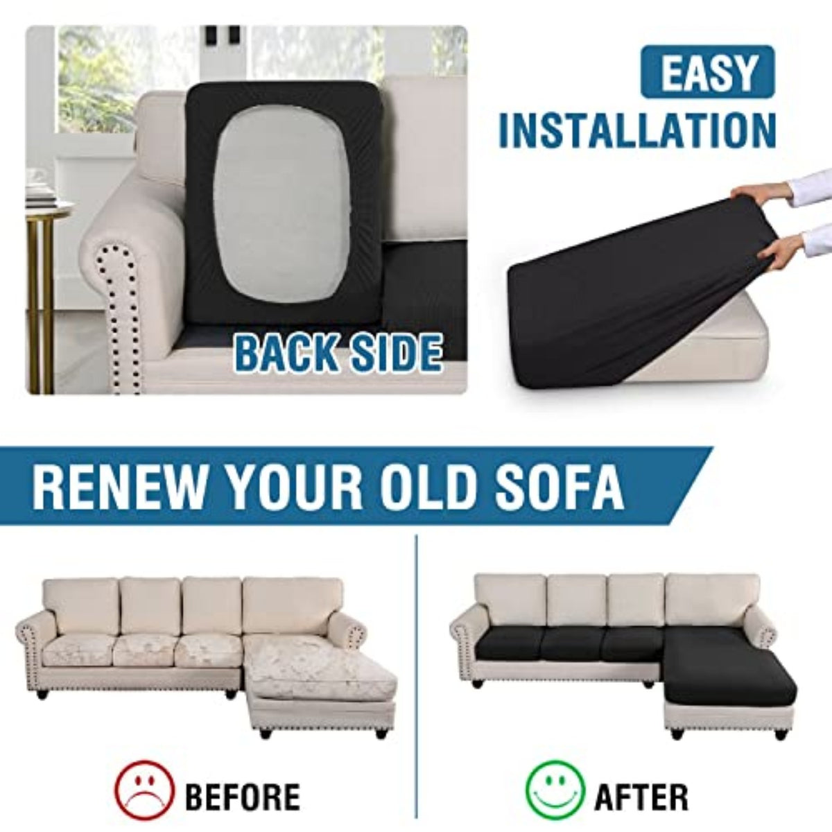 Sectional Couch Covers 3 Pieces Sofa Seat Cushion Covers L Shape Separate