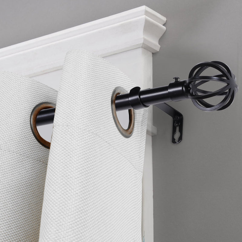 Turquoize Standard Single Adjustable Window Curtain Rod Set 3/4 in Diameter with Round Cage Finials, 28-48 in, Black