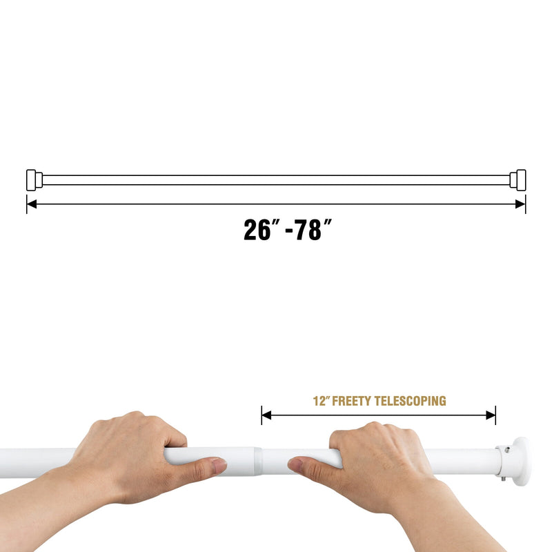 H.VERSAILTEX Single Shower Curtain Rod Non Slip Adjustable 26-78 inch with Spring Tension for Bathroom，White