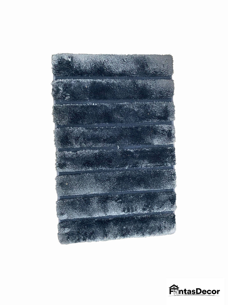 Fantasdecor Bathroom Rugs Thick Velvet Bath Rug Super Shaggy Soft Non Slip Water Absorbent Striped Bath Mat, Dries Quickly Washable Fluffy Plush Bathroom Floor Rugs for Shower-Non-slip mats for baths