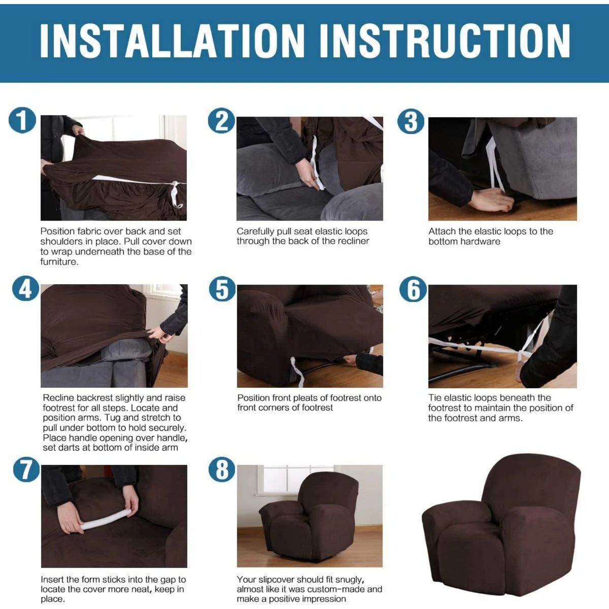Velvet Plush Slip Covers for Recliners with Arms 1-Piece Stretch Recliner