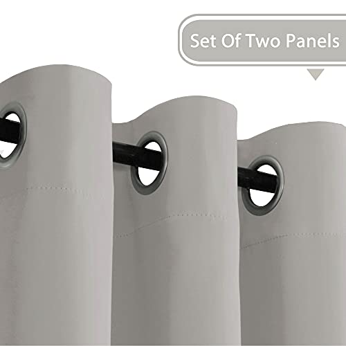 H.VERSAILTEX Blackout Room Darkening Thermal Insulated Grommet Window Curtains for Living Room, Greyish White,52x63-inch,2 Panels
