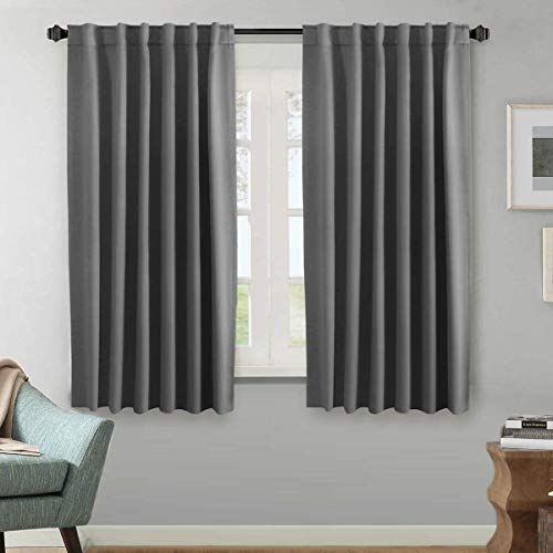 H.VERSAILTEX White Curtains for Bedroom, Back Tab/Rod Pocket Thermal Insulated Room Darkening Window White Drapes for Bedroom/Living Room - 52x63 Inches - 2 Panels, Greyish White