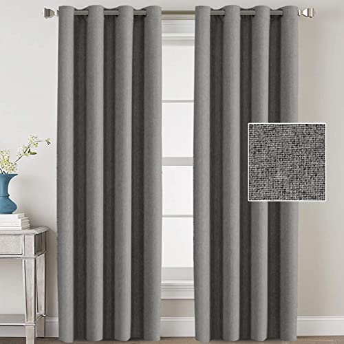 H.VERSAILTEX Linen Blackout Curtains 96 Inches Long for Bedroom/Living Room Thermal Insulated Grommet Curtain Drapes Primitive Textured Linen Burlap Effect Window Draperies 2 Panels - Navy