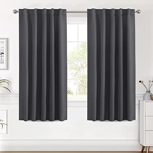 H.VERSAILTEX White Curtains for Bedroom, Back Tab/Rod Pocket Thermal Insulated Room Darkening Window White Drapes for Bedroom/Living Room - 52x63 Inches - 2 Panels, Greyish White