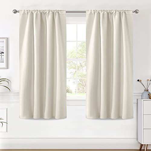 H.VERSAILTEX White Curtains for Bedroom, Back Tab/Rod Pocket Thermal Insulated Room Darkening Window White Drapes for Bedroom/Living Room - 52x63 Inches - 2 Panels, Greyish White