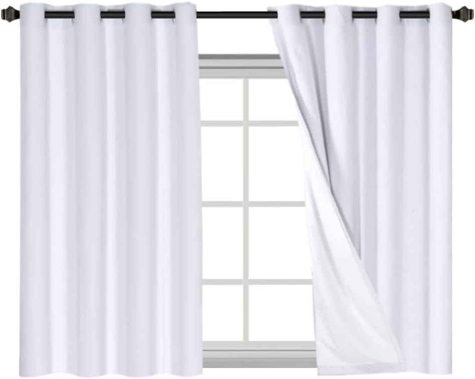 2 pcs  H.VERSAILTEX 100% Blackout Linen Curtains Full Light Blocking Curtains for Bedroom, Textured Window Curtains for Living Room, Energy Efficient Curtains White Liner