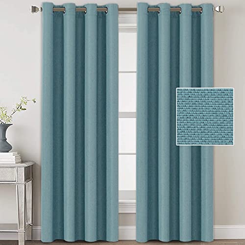 H.VERSAILTEX Linen Blackout Curtains 96 Inches Long for Bedroom/Living Room Thermal Insulated Grommet Curtain Drapes Primitive Textured Linen Burlap Effect Window Draperies 2 Panels - Navy