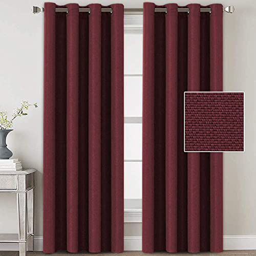 H.VERSAILTEX Linen Blackout Curtains 96 Inches Long for Bedroom/Living Room Thermal Insulated Grommet Curtain Drapes Primitive Textured Linen Burlap Effect Window Draperies 2 Panels - Navy