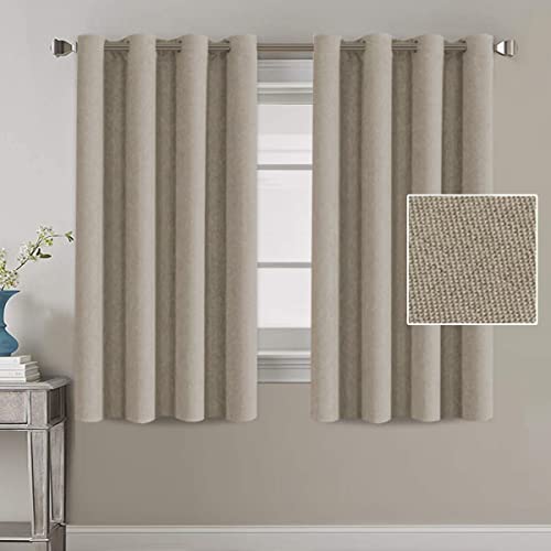 H.VERSAILTEX Linen Blackout Curtains 96 Inches Long for Bedroom/Living Room Thermal Insulated Grommet Curtain Drapes Primitive Textured Linen Burlap Effect Window Draperies 2 Panels - Navy