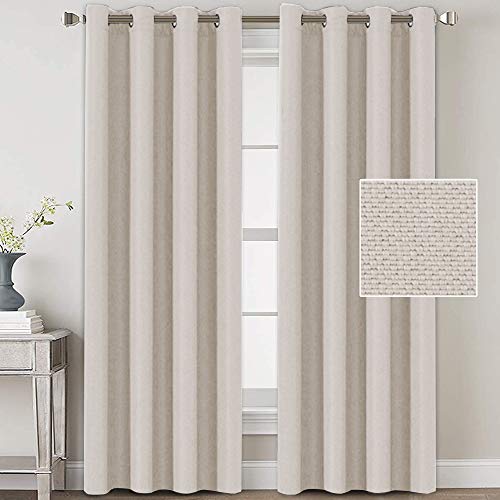 H.VERSAILTEX Linen Blackout Curtains 96 Inches Long for Bedroom/Living Room Thermal Insulated Grommet Curtain Drapes Primitive Textured Linen Burlap Effect Window Draperies 2 Panels - Light Taupe