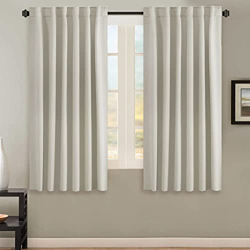 H.VERSAILTEX White Curtains for Bedroom, Back Tab/Rod Pocket Thermal Insulated Room Darkening Window White Drapes for Bedroom/Living Room - 52x63 Inches - 2 Panels, Greyish White