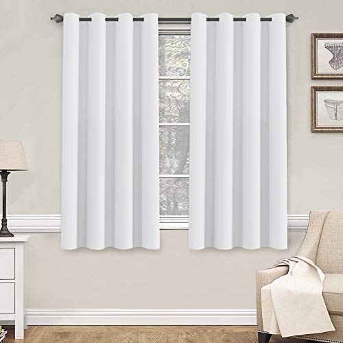 H.VERSAILTEX Blackout Room Darkening Thermal Insulated Grommet Window Curtains for Living Room, Greyish White,52x63-inch,2 Panels