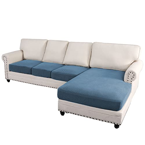 H.VERSAILTEX Sectional Couch Covers 3 Pieces Sofa Seat Cushion Covers L Shape Separate Cushion Couch Chaise Cover for Both Left/Right Sectional Couch (Large Sofa 2 Seater + 1 Chaise, Dusty Blue)