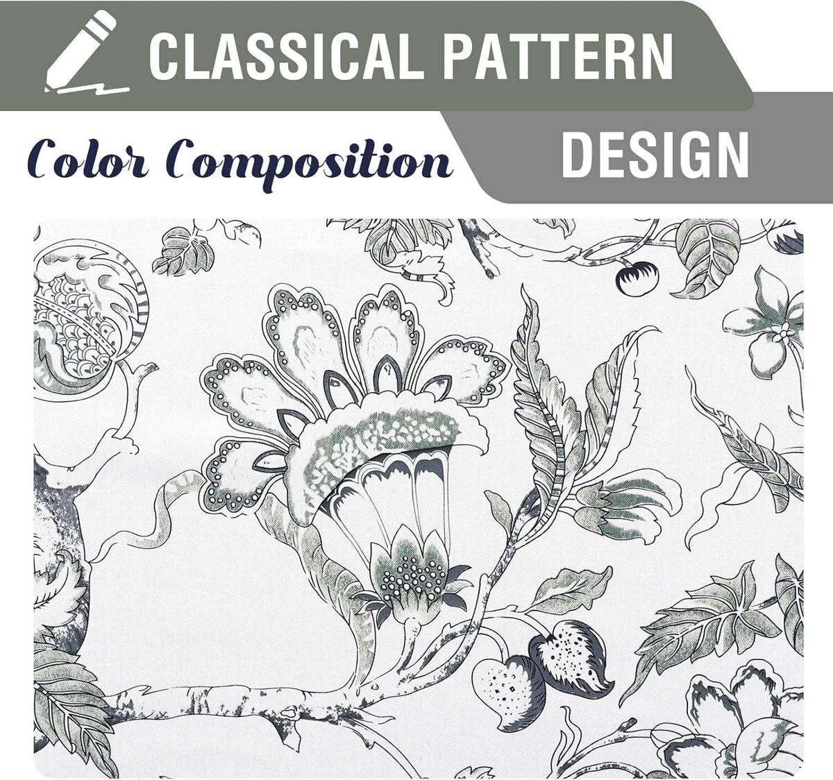 Turquoize Blackout Curtains 2 Panels Set Floral Print Drapes for Bedroom Thermal Insulated Grommet Window Curtain for Living Room(52"x 108",Antique Green Floral)